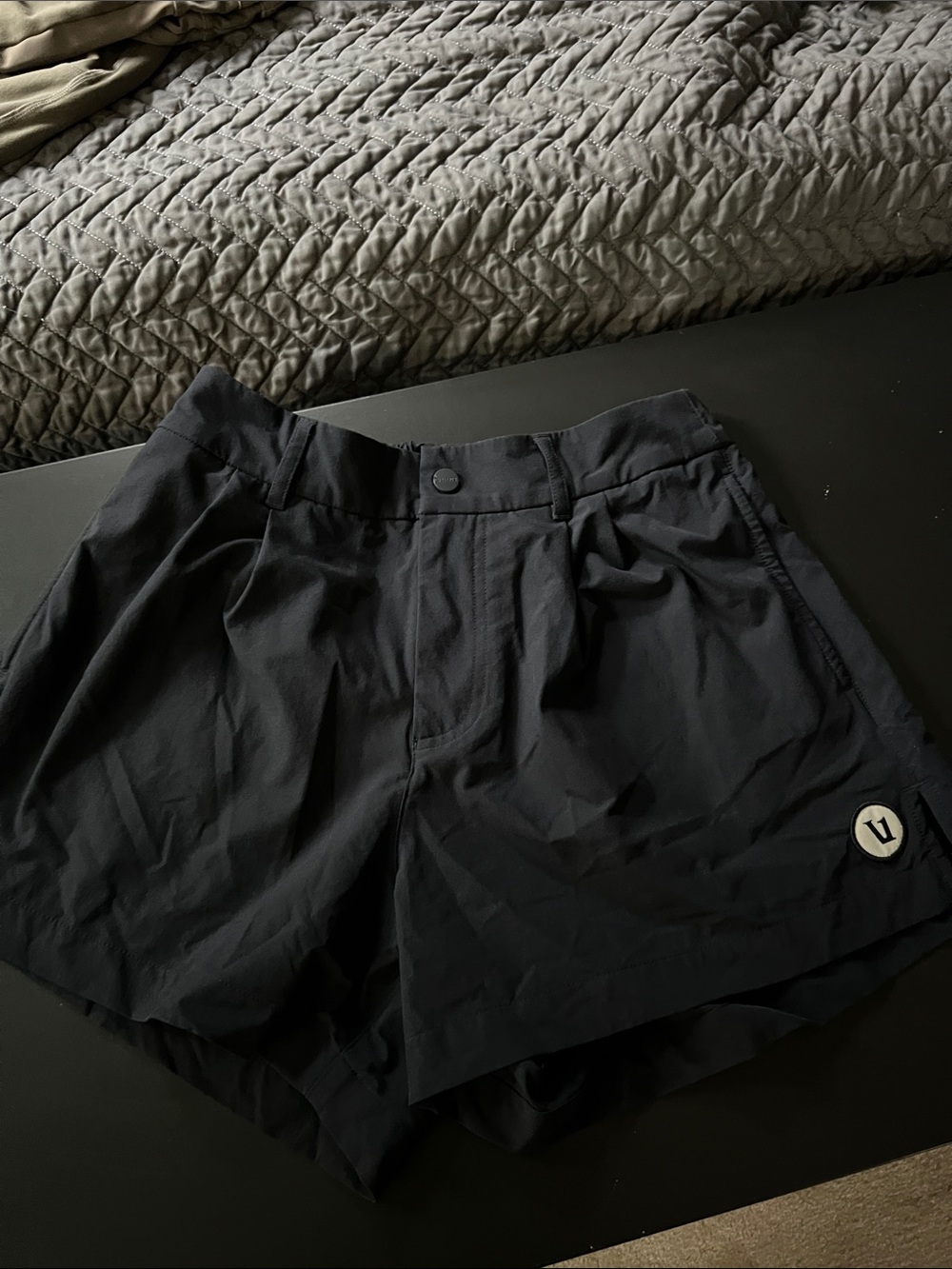 Vuori Navy Blue Women's Athletic Shorts with Logo Patch - Picture 3 of 3